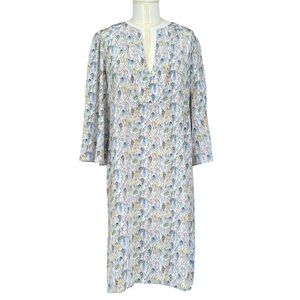 NEW Lauren Gold Shell Print Silk Tunic Dress Elbow Length Sleeves Size Medium